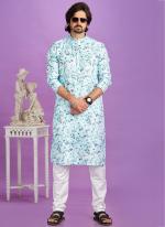 Semi Cotton Blue Traditional Wear Digital Printed Kurta Pajama